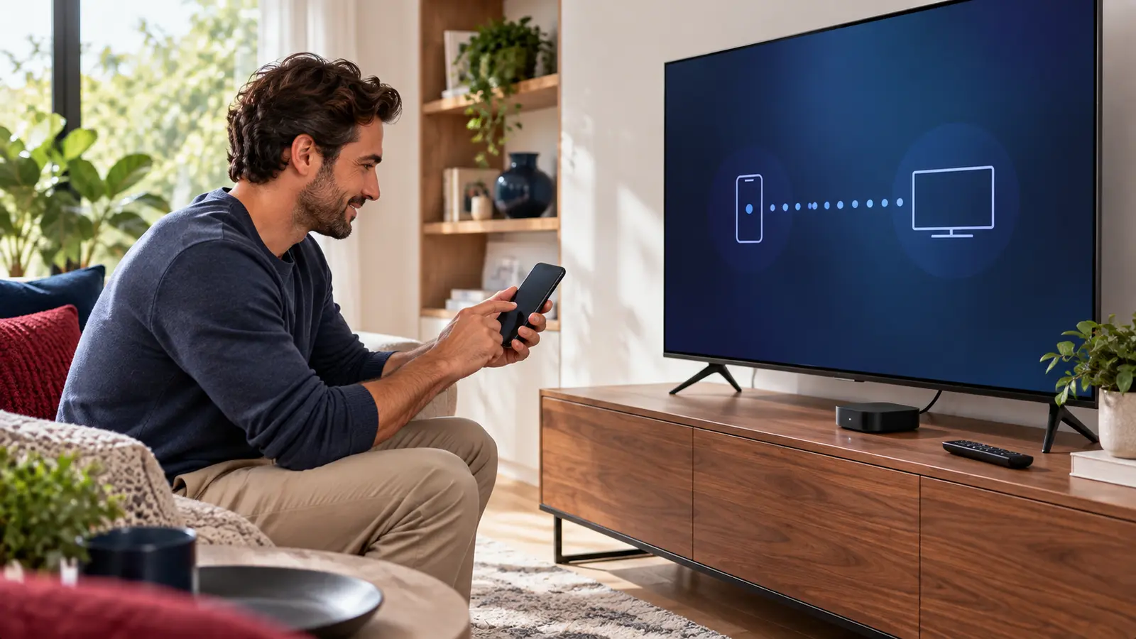 Customer connecting a compatible streaming device to a television